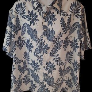 Men's White and Blue Floral Shirt